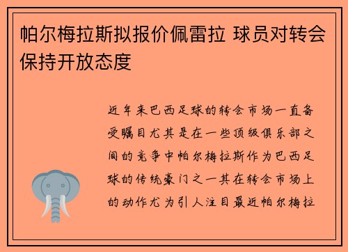 帕尔梅拉斯拟报价佩雷拉 球员对转会保持开放态度